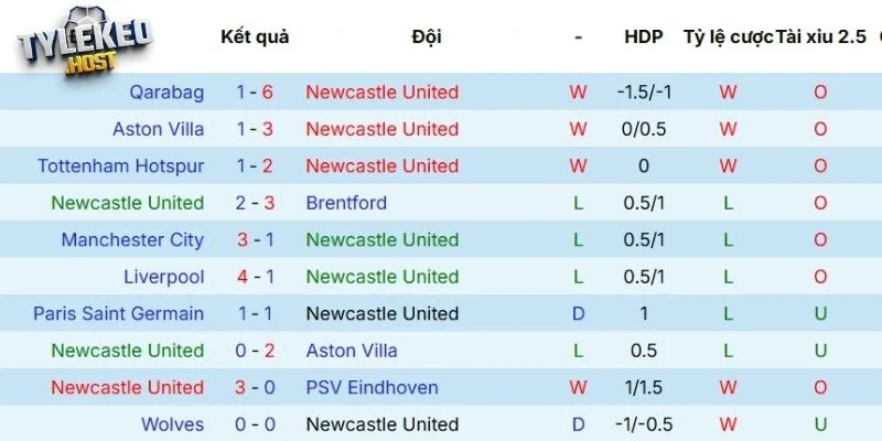 Màn trình diễn mới nhất của Newcastle United