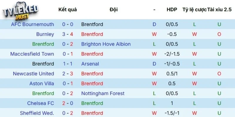 Thành tích gần đây của Brentford