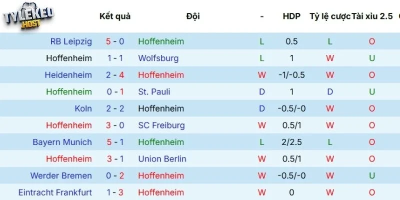 Kết quả của Hoffenheim gần đây