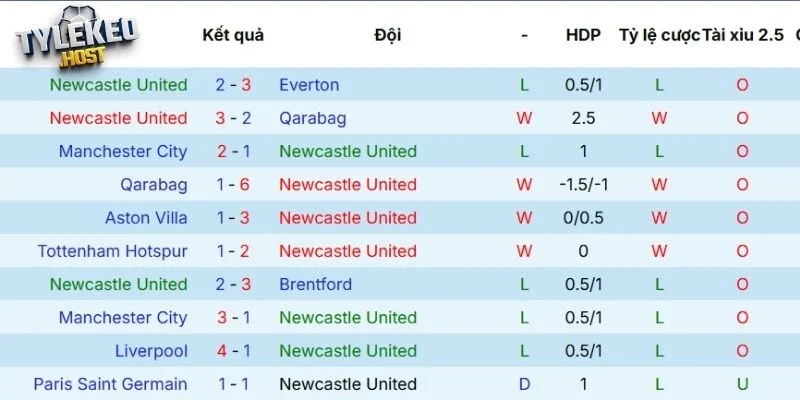 Nhìn lại thành tích gần đây của Newcastle