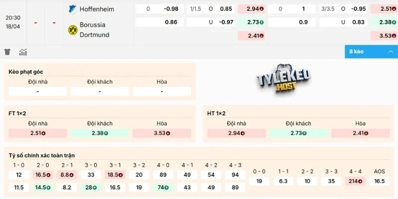 Dự đoán kèo Hoffenheim vs Dortmund